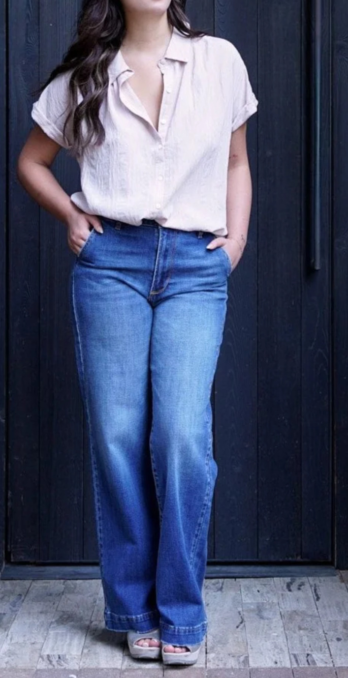 Kancan blue wide leg trouser jeans Size 27 Preppy Classic Minimal Boho Retro